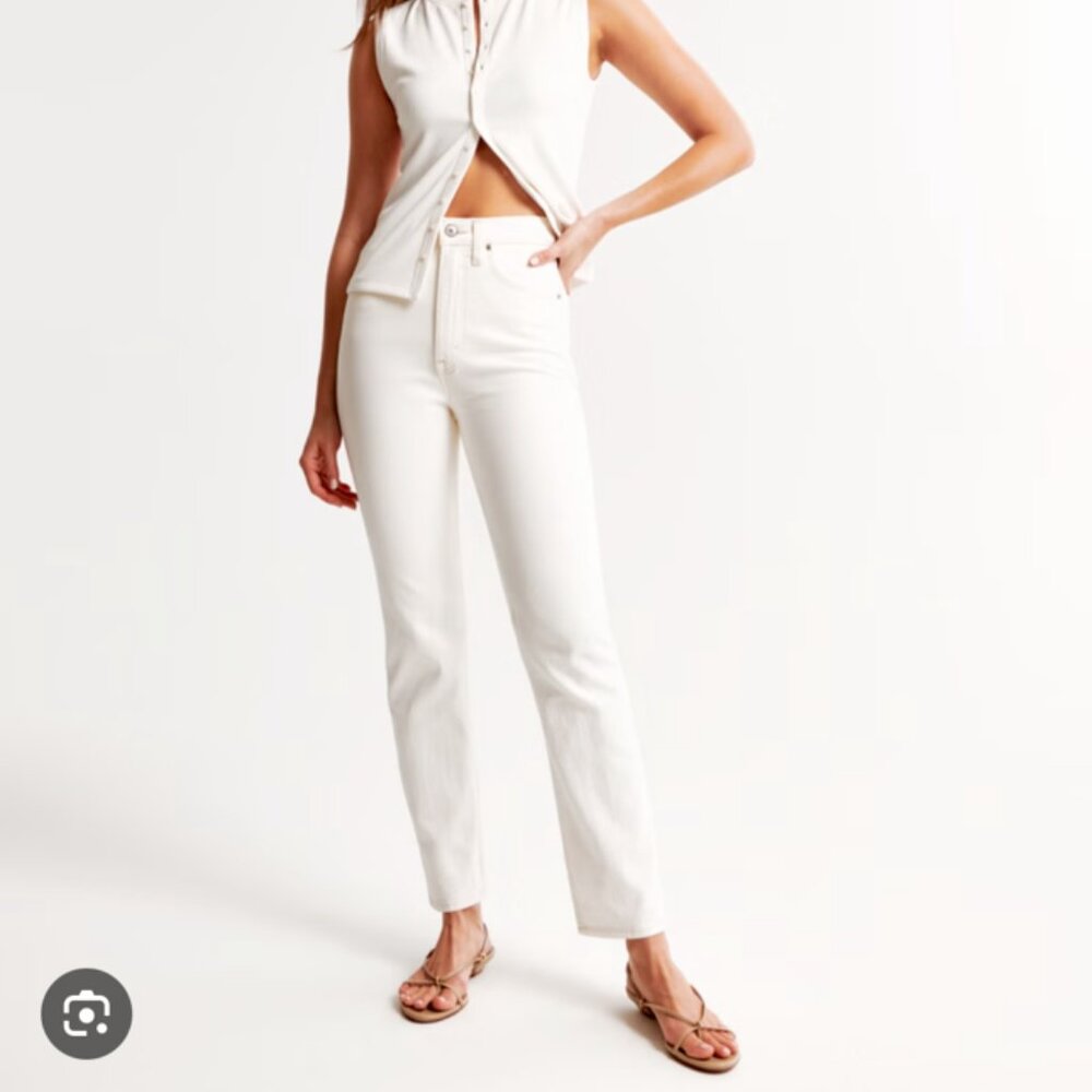 Abercrombie Ivory The Ankle Straight Ultra High Rise Jeans 34/18s